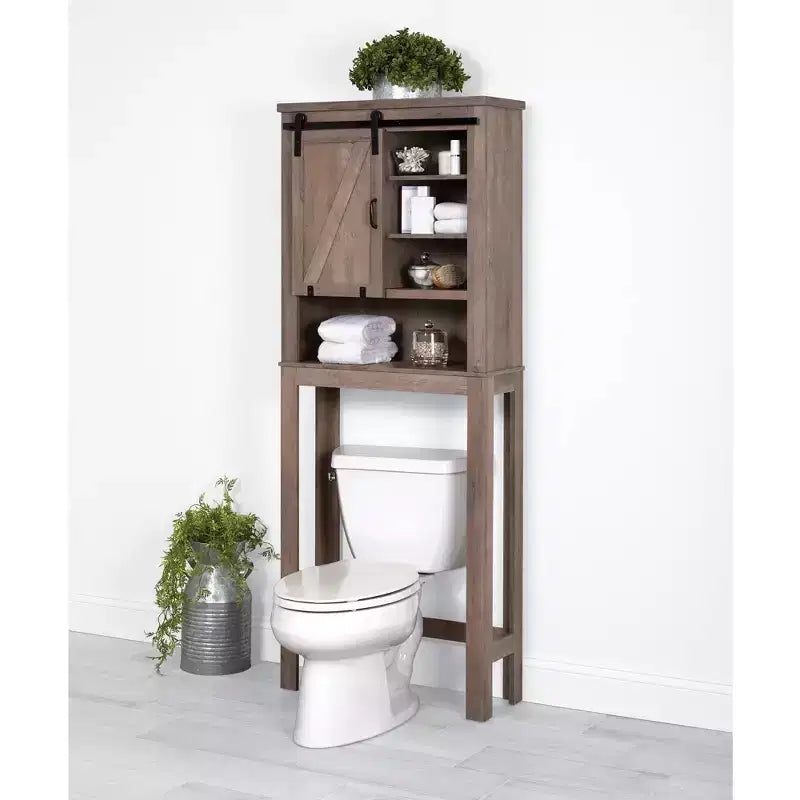 Meuble de rangement pour WC avec porte de grange, gris