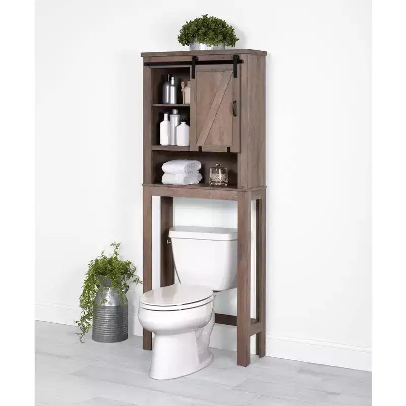 Meuble de rangement pour WC avec porte de grange, gris