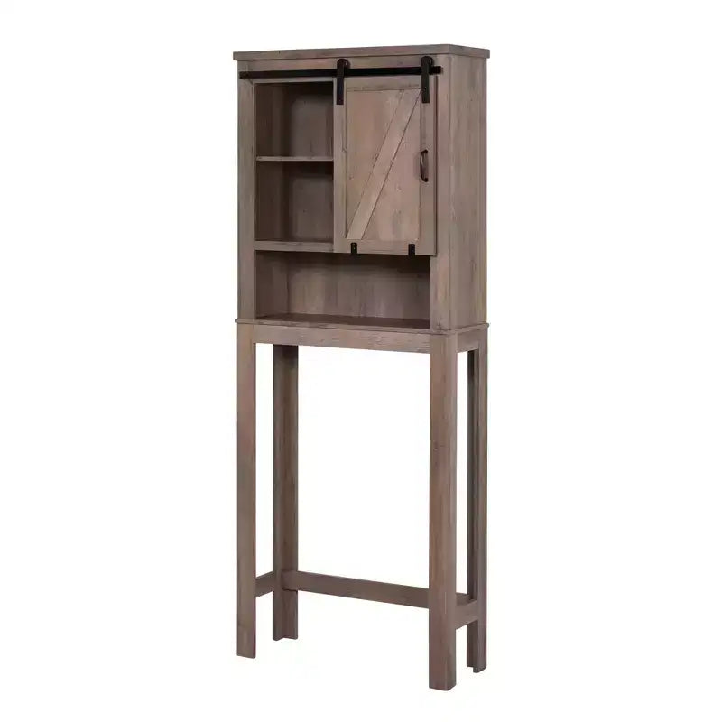 Meuble de rangement pour WC avec porte de grange, gris