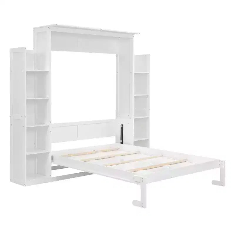 Schrankbett mit Ablagefächern und LED-Leuchten, klappbares Wandschrankbett für das Gästezimmer