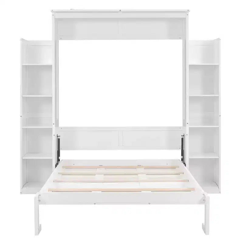 Schrankbett mit Ablagefächern und LED-Leuchten, klappbares Wandschrankbett für das Gästezimmer