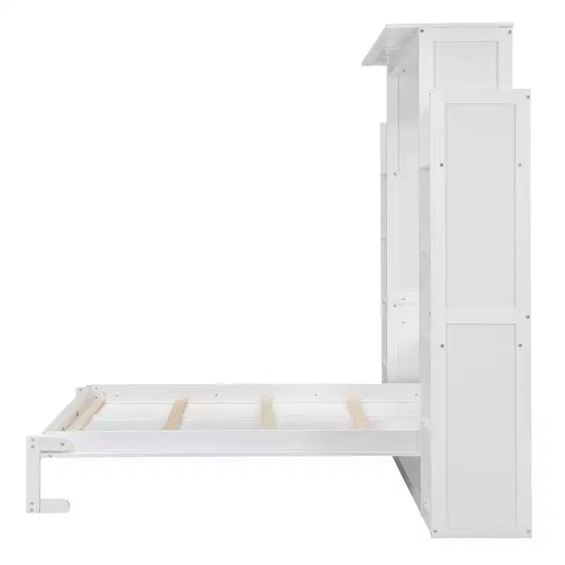 Schrankbett mit Ablagefächern und LED-Leuchten, klappbares Wandschrankbett für das Gästezimmer