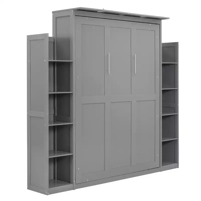 Schrankbett mit Ablagefächern und LED-Leuchten, klappbares Wandschrankbett für das Gästezimmer