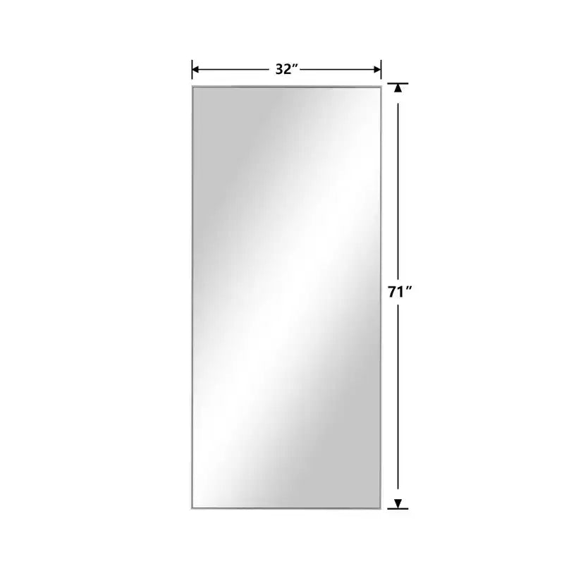 Espejo de cuerpo entero rectangular plateado de 71x31 inch, de aleación de aluminio con bordes finos (con soporte)