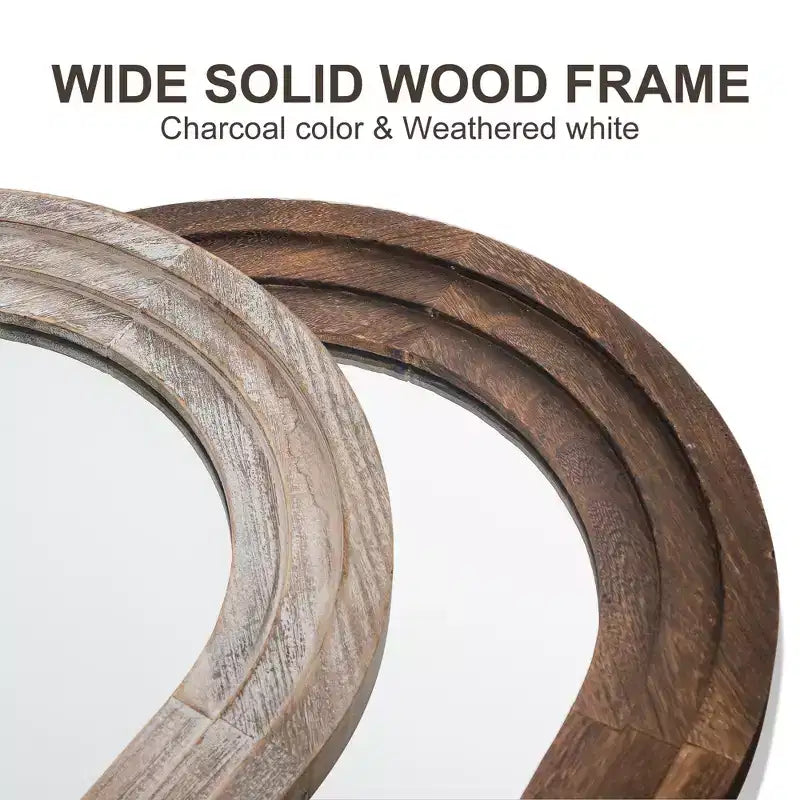 Miroir pleine longueur de 71x31 inch en bois massif, en arche à angle droit étagée, finition blanc vieilli (sans support)