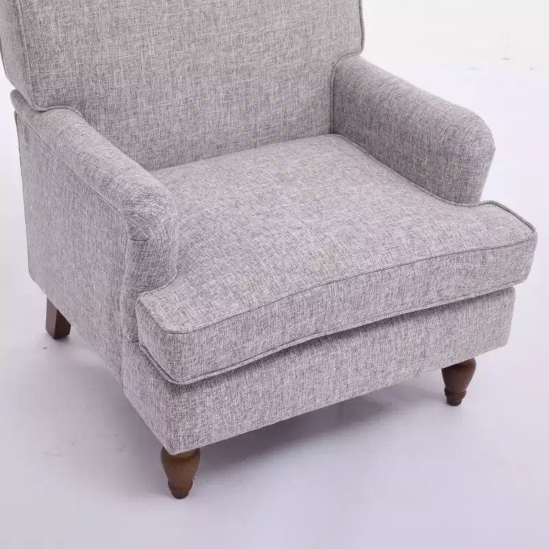 Sillón vintage de lino tapizado con patas de madera maciza de estilo antiguo, sillón decorativo individual para el hogar