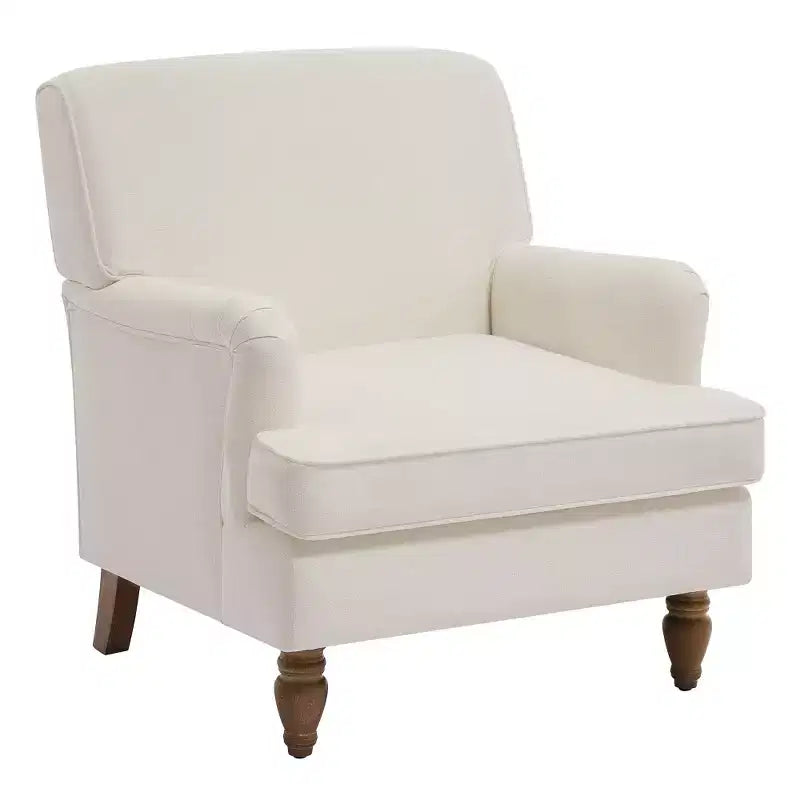 Sillón vintage de lino tapizado con patas de madera maciza de estilo antiguo, sillón decorativo individual para el hogar