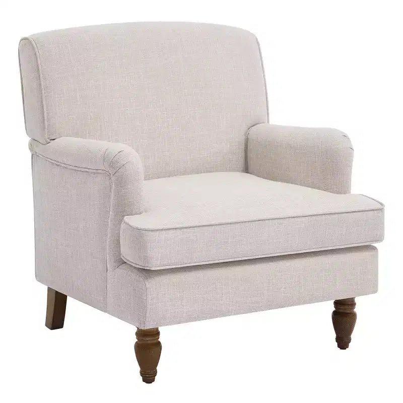 Fauteuil vintage en lin avec revêtement rembourré et pieds en bois massif vieilli, fauteuil d’appoint pour la maison