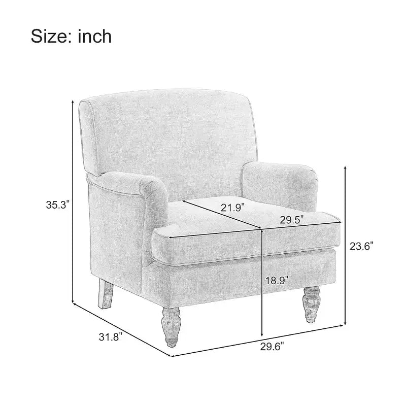 Fauteuil vintage en lin avec revêtement rembourré et pieds en bois massif vieilli, fauteuil d’appoint pour la maison