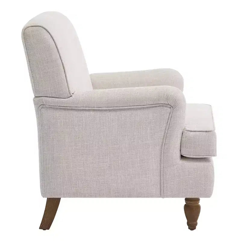 Sillón vintage de lino tapizado con patas de madera maciza de estilo antiguo, sillón decorativo individual para el hogar