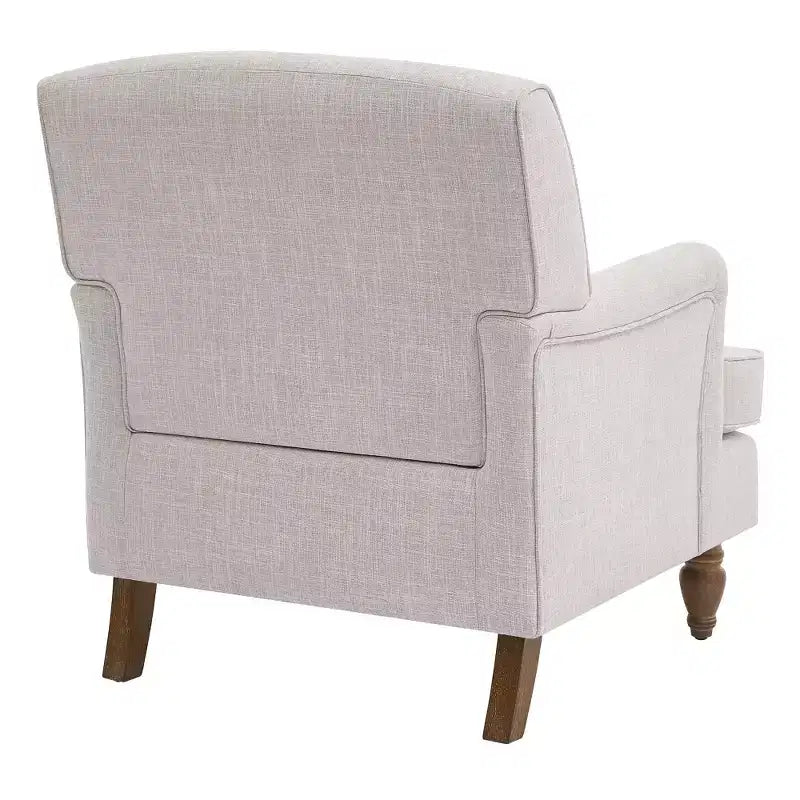Sillón vintage de lino tapizado con patas de madera maciza de estilo antiguo, sillón decorativo individual para el hogar