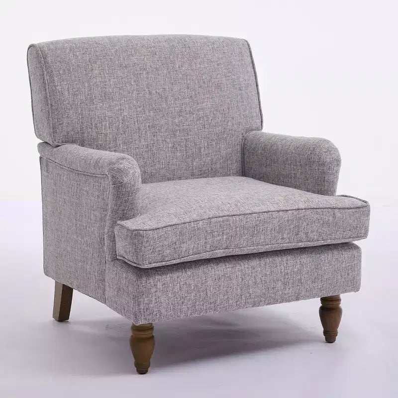 Sillón vintage de lino tapizado con patas de madera maciza de estilo antiguo, sillón decorativo individual para el hogar