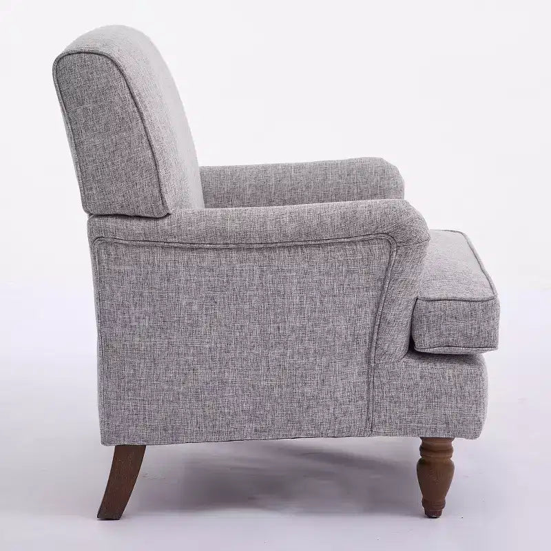 Sillón vintage de lino tapizado con patas de madera maciza de estilo antiguo, sillón decorativo individual para el hogar