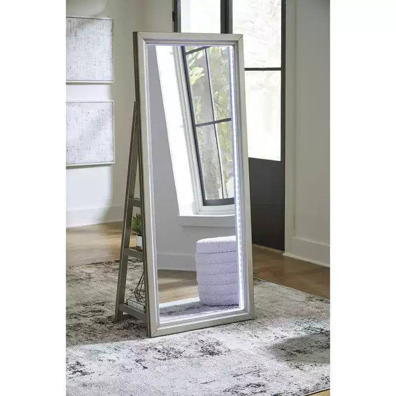 Espejo de pie con almacenamiento - 3 estantes, luz LED con control táctil