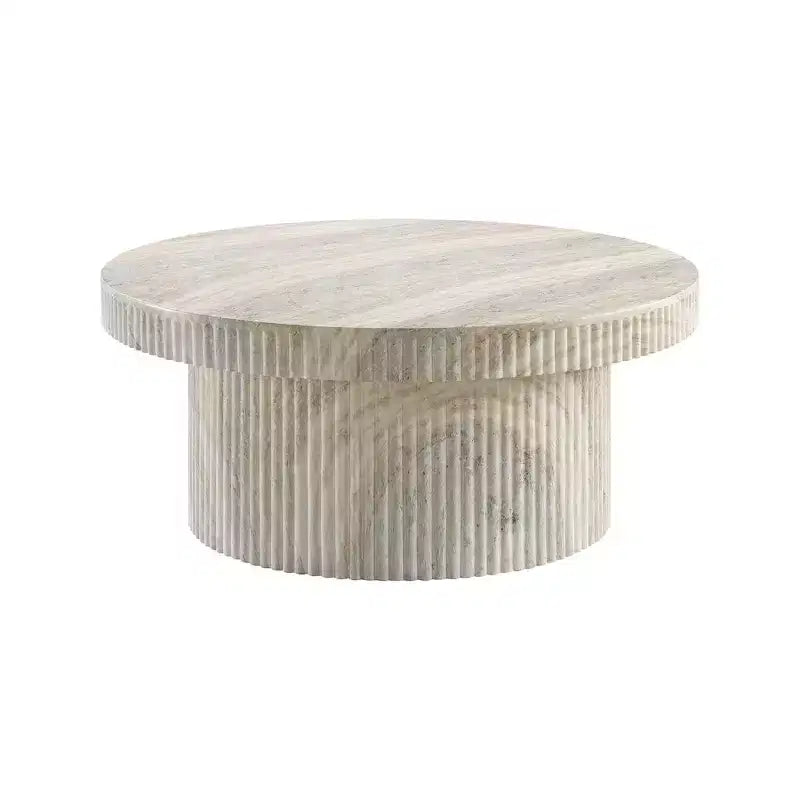 Mesa de centro de concreto con acabado de travertino