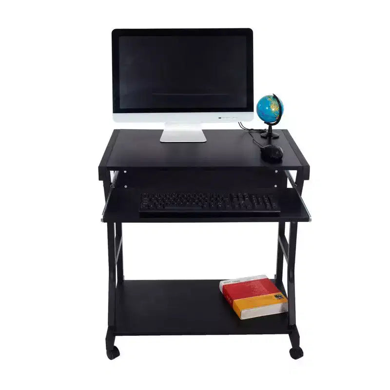 Escritorio móvil para computadora con cuatro ruedas, negro