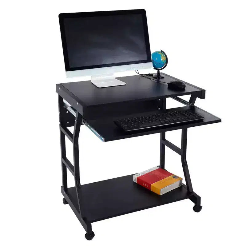Escritorio móvil para computadora con cuatro ruedas, negro