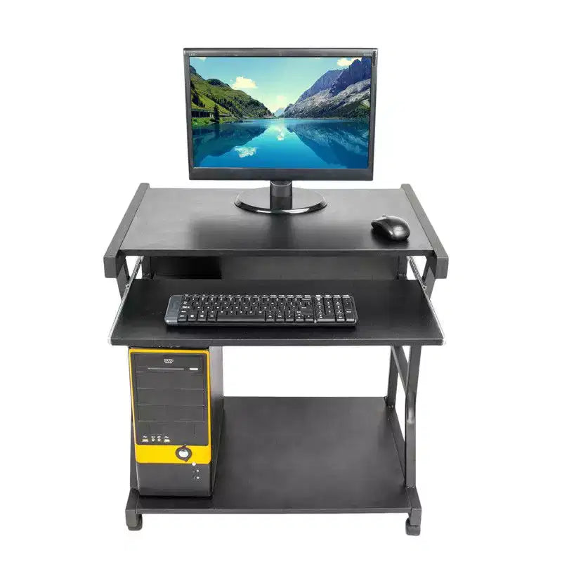 Escritorio móvil para computadora con cuatro ruedas, negro