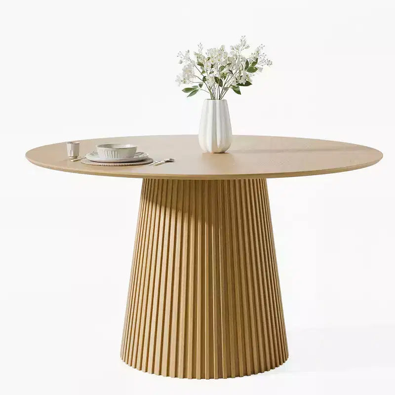 Table de salle à manger ronde de 46 pour 6 personnes, table moderne à piètement central avec base conique cannelée et plateau en MDF, pour petite cuisine, salle à manger ou café, finition naturelle
