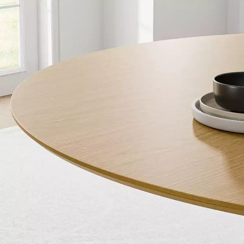 Mesa de comedor redonda de 46 para 6 personas, moderna, con pedestal, base cónica acanalada y tablero de MDF de madera, para cocina, comedor o cafetería en espacios pequeños, natural