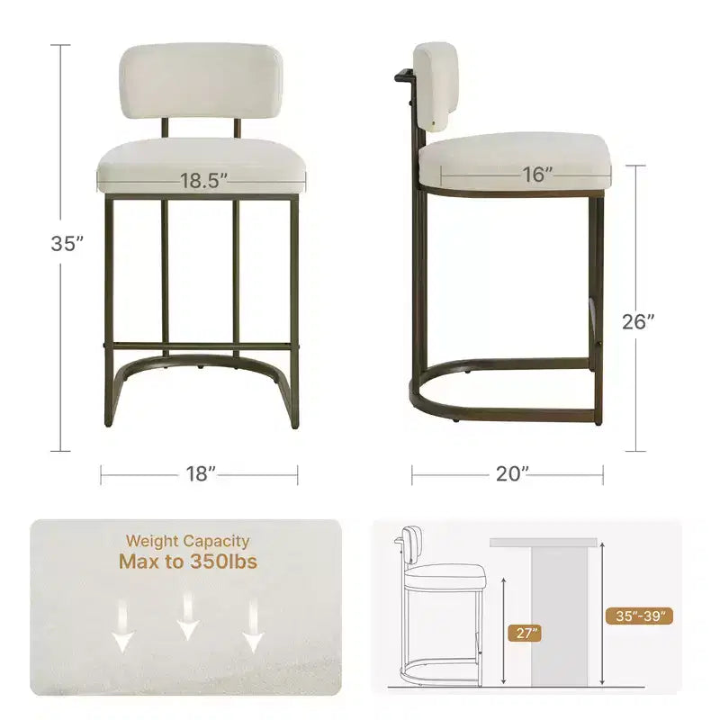 Tabouret de bar de 26 de haut avec base en laiton