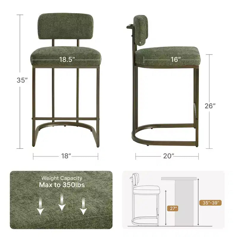 Tabouret de bar de 26 de haut avec base en laiton