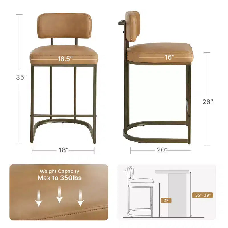 Tabouret de bar de 26 de haut avec base en laiton