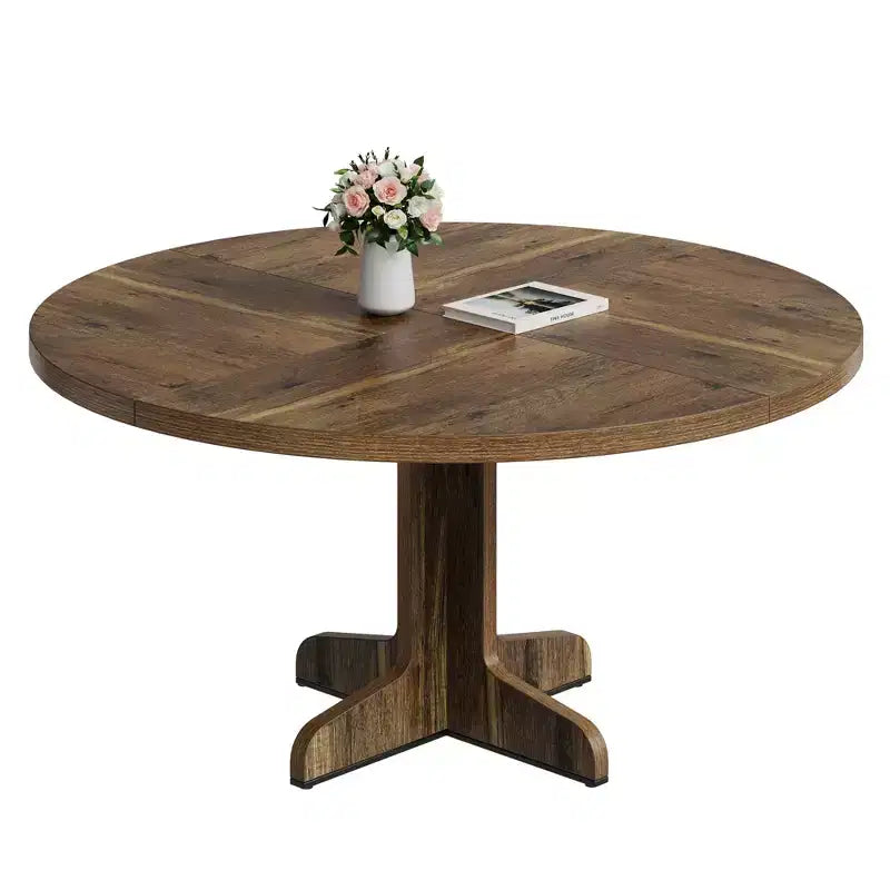 Table ronde de salle à manger pour 4 personnes, table de cuisine circulaire style maison de campagne de 47 pouces avec plateau en bois et base stable, pour salle à manger et salon (table uniquement)
