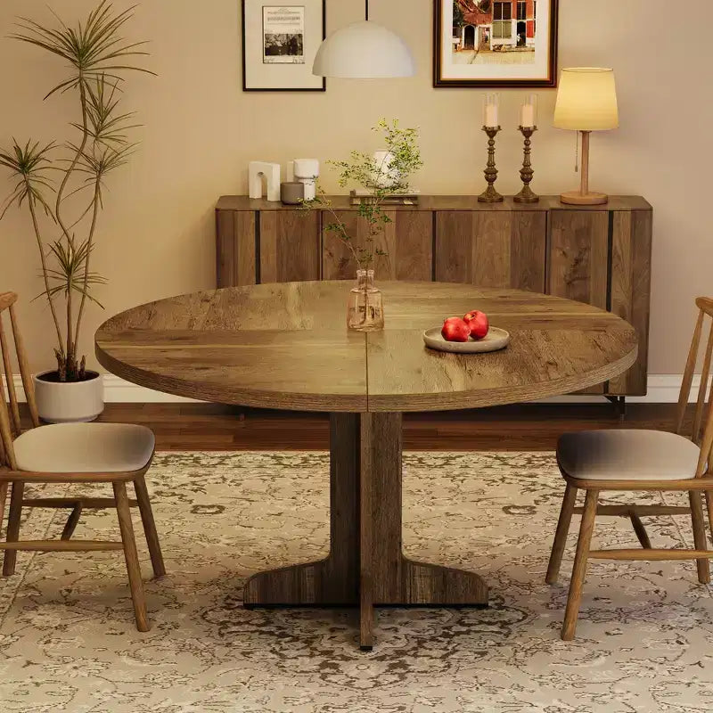 Table ronde de salle à manger pour 4 personnes, table de cuisine circulaire style maison de campagne de 47 pouces avec plateau en bois et base stable, pour salle à manger et salon (table uniquement)