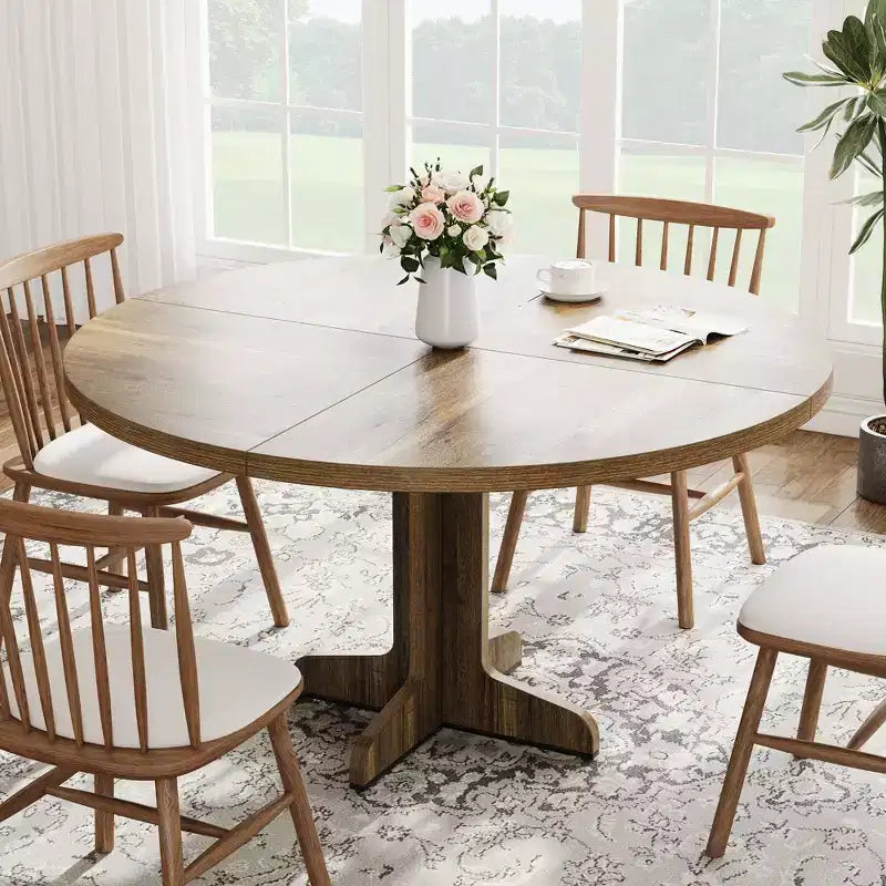 Table ronde de salle à manger pour 4 personnes, table de cuisine circulaire style maison de campagne de 47 pouces avec plateau en bois et base stable, pour salle à manger et salon (table uniquement)