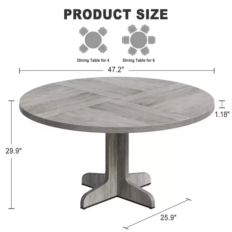 Table ronde de salle à manger pour 4 personnes, table de cuisine circulaire style maison de campagne de 47 pouces avec plateau en bois et base stable, pour salle à manger et salon (table uniquement)