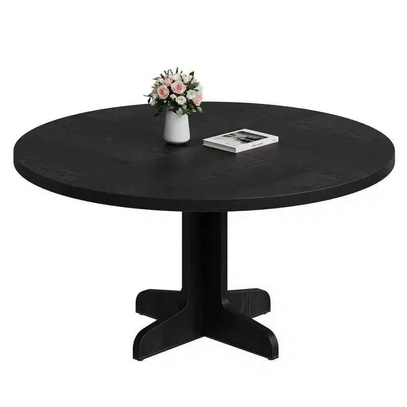 Table ronde de salle à manger pour 4 personnes, table de cuisine circulaire style maison de campagne de 47 pouces avec plateau en bois et base stable, pour salle à manger et salon (table uniquement)