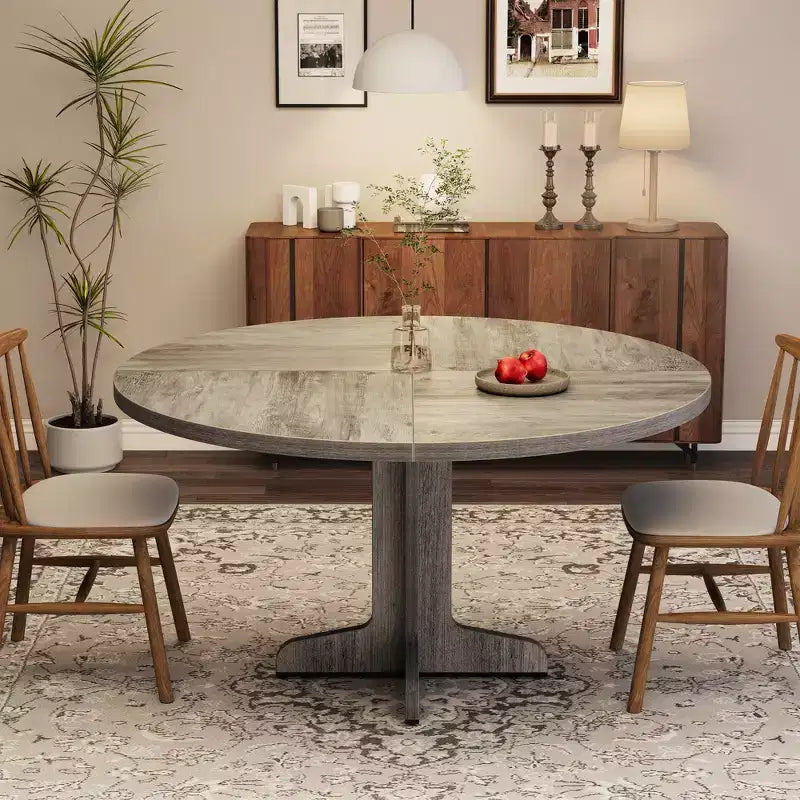 Table ronde de salle à manger pour 4 personnes, table de cuisine circulaire style maison de campagne de 47 pouces avec plateau en bois et base stable, pour salle à manger et salon (table uniquement)