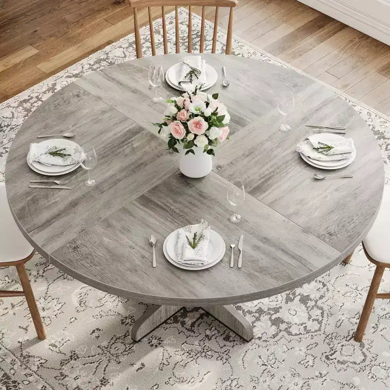 Table ronde de salle à manger pour 4 personnes, table de cuisine circulaire style maison de campagne de 47 pouces avec plateau en bois et base stable, pour salle à manger et salon (table uniquement)