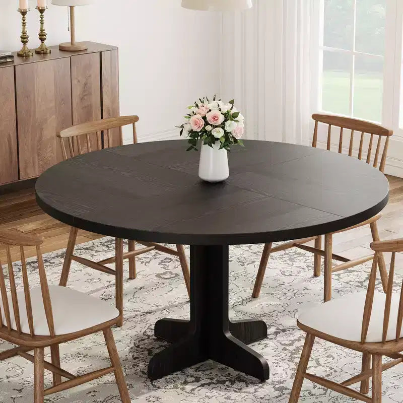 Table ronde de salle à manger pour 4 personnes, table de cuisine circulaire style maison de campagne de 47 pouces avec plateau en bois et base stable, pour salle à manger et salon (table uniquement)