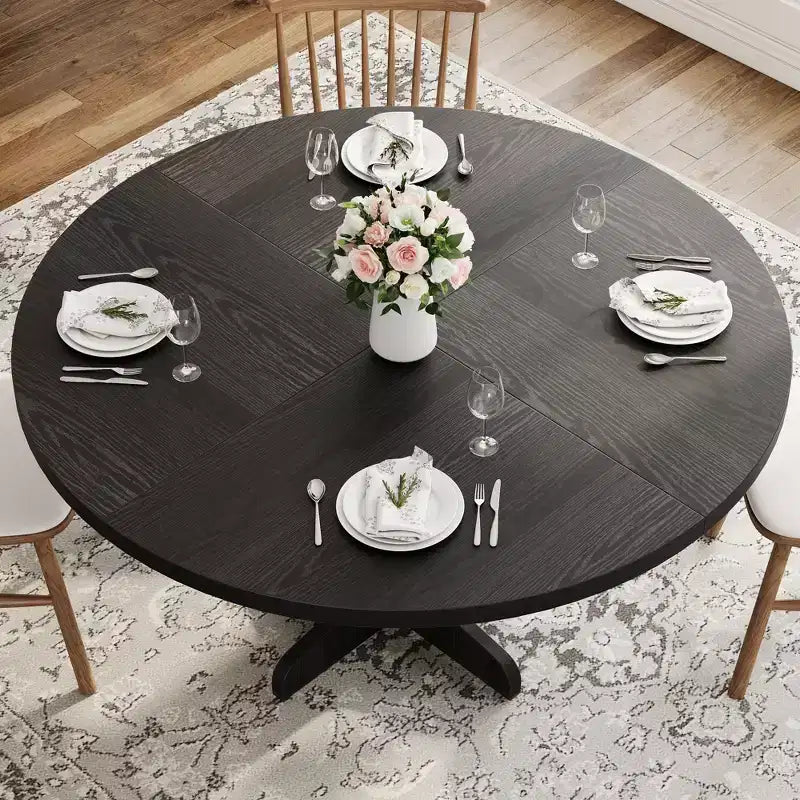 Table ronde de salle à manger pour 4 personnes, table de cuisine circulaire style maison de campagne de 47 pouces avec plateau en bois et base stable, pour salle à manger et salon (table uniquement)