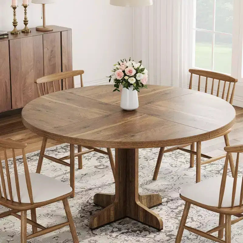 Table ronde de salle à manger pour 4 personnes, table de cuisine circulaire style maison de campagne de 47 pouces avec plateau en bois et base stable, pour salle à manger et salon (table uniquement)