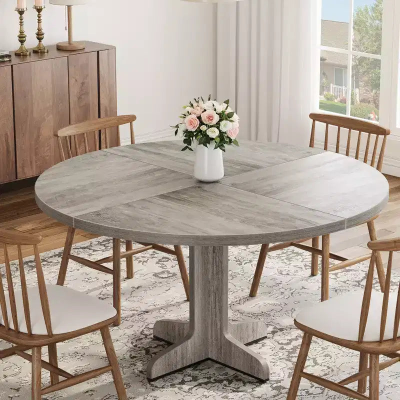 Table ronde de salle à manger pour 4 personnes, table de cuisine circulaire style maison de campagne de 47 pouces avec plateau en bois et base stable, pour salle à manger et salon (table uniquement)