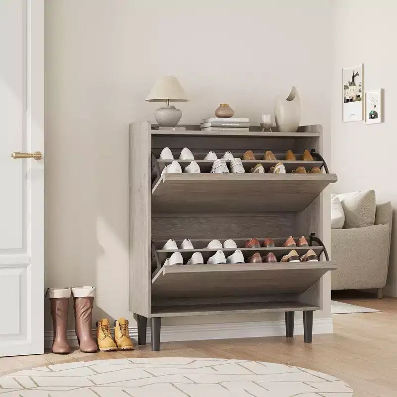 Meuble à chaussures avec tiroirs basculants, organisateur à chaussures avec étagère réglable, rangement à chaussures dissimulé pour entrée, couloir et salon
