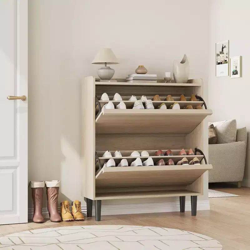Meuble à chaussures avec tiroirs basculants, organisateur à chaussures avec étagère réglable, rangement à chaussures dissimulé pour entrée, couloir et salon