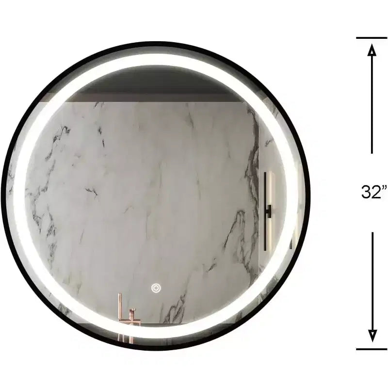 Espejo LED para baño, espejo de tocador de 32 pulgadas con interruptor de encendido y antivaho, marco metálico, espejo de maquillaje redondo regulable montado en la pared para el hogar