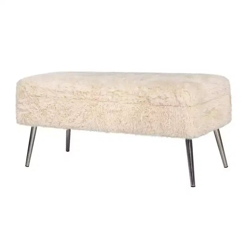 Banc de rangement de luxe rembourré en fausse fourrure pelucheuse