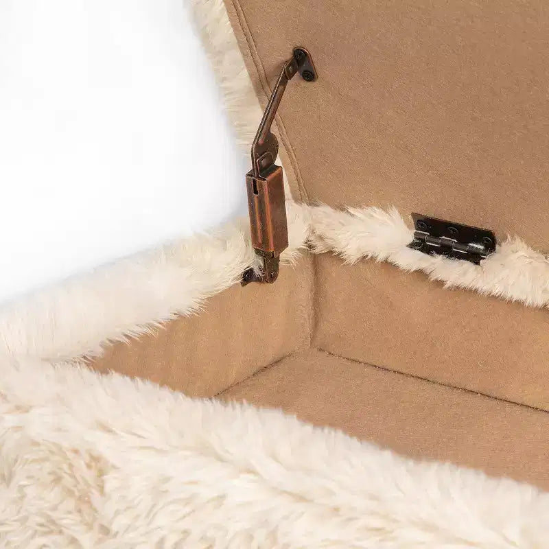 Banc de rangement de luxe rembourré en fausse fourrure pelucheuse