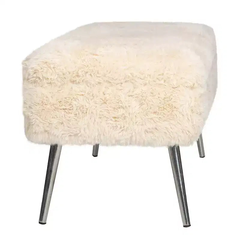 Banc de rangement de luxe rembourré en fausse fourrure pelucheuse