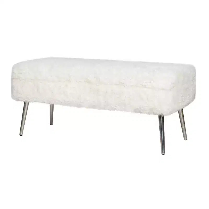 Banc de rangement de luxe rembourré en fausse fourrure pelucheuse