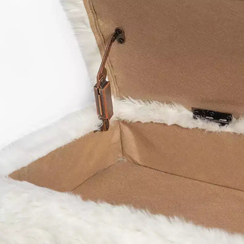 Banc de rangement de luxe rembourré en fausse fourrure pelucheuse