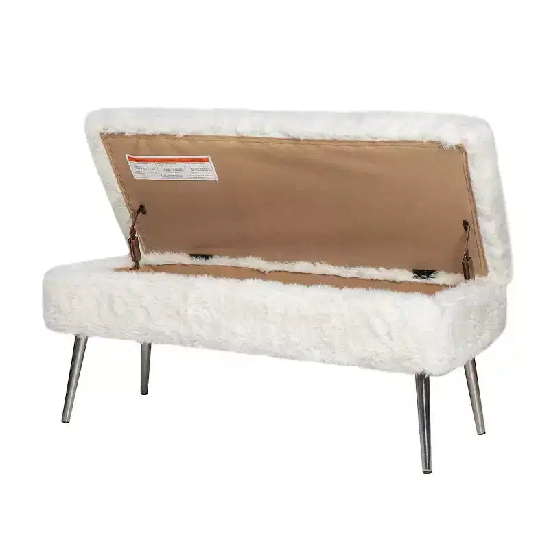 Banc de rangement de luxe rembourré en fausse fourrure pelucheuse