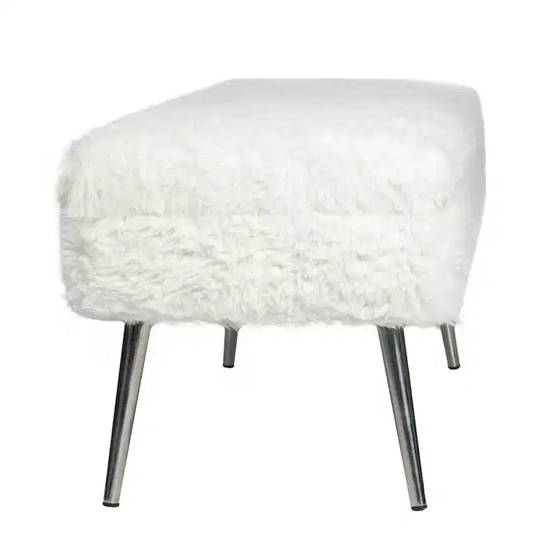 Banc de rangement de luxe rembourré en fausse fourrure pelucheuse