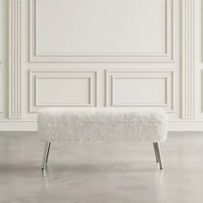 Banc de rangement de luxe rembourré en fausse fourrure pelucheuse