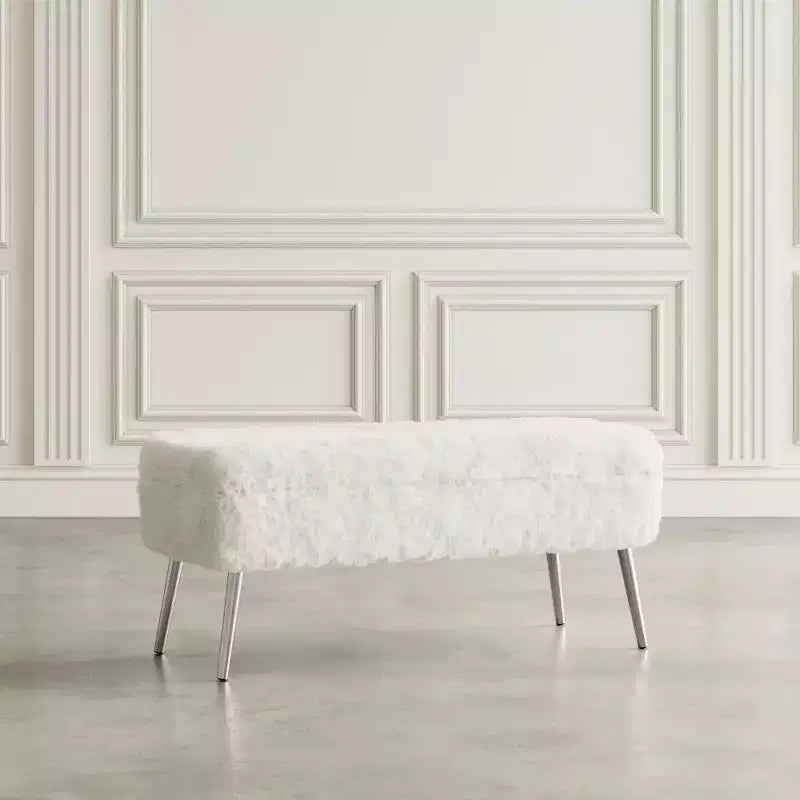 Banc de rangement de luxe rembourré en fausse fourrure pelucheuse